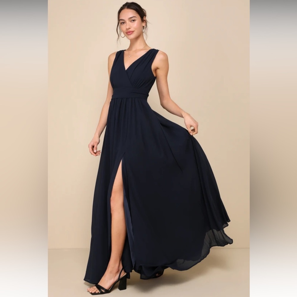 Lulus Thoughts of Hue Navy Blue Surplice Maxi Dress